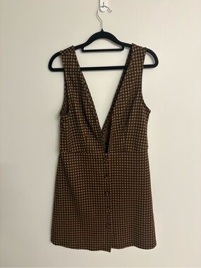 Primark Brown Gingham Button-Front V-Neck Dress